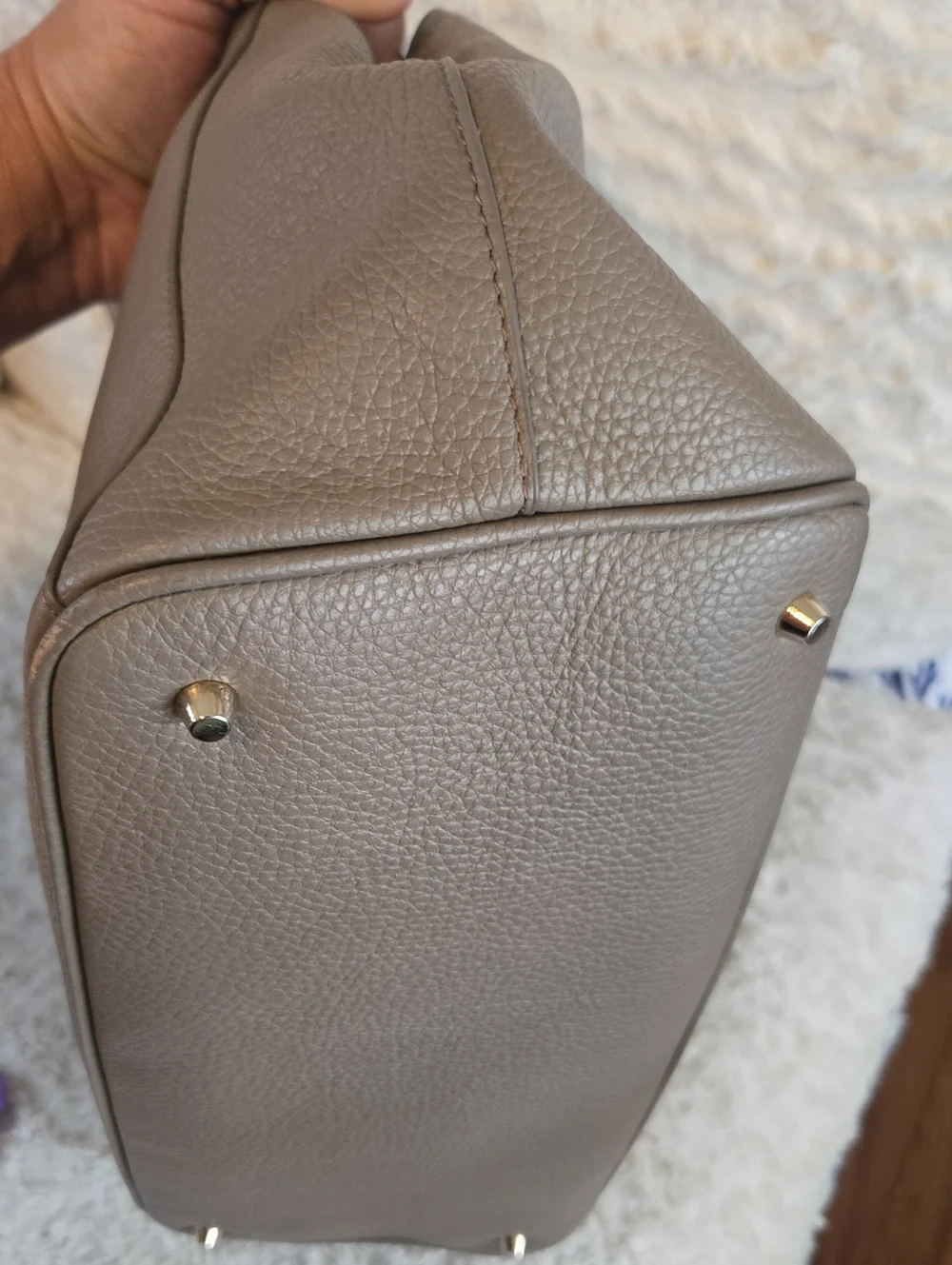 Furla Gray Pebbled Leather Tote with Logo Charm EUC